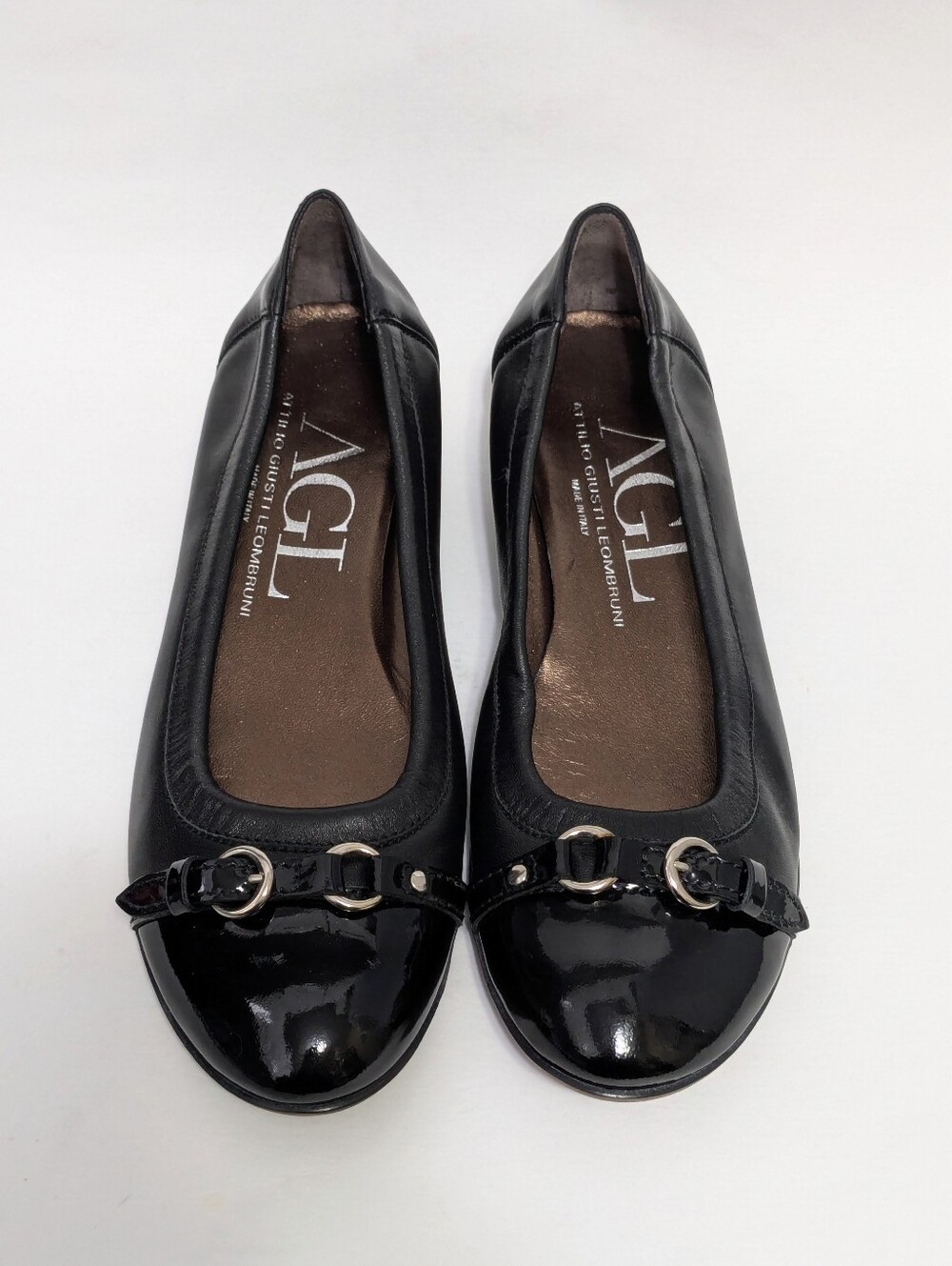 AGL Attilio Giusti Leombruni Monika Cap Toe Ballet Flats Black Leather 39/ US 9